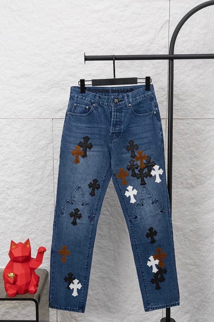 Chrome Hearts Cross Patch Jeans Multi-Cross Embroidered