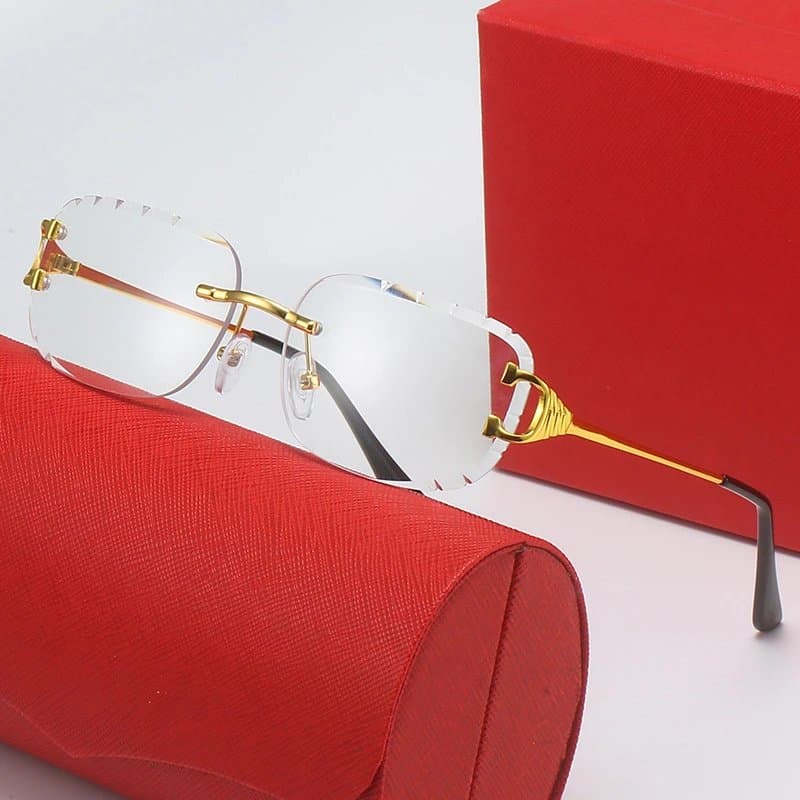 Cartier Sunglasses Rimless Square — 带LOGO带盒子 · C8 金架 白片