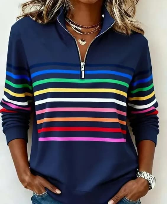 Quarter-Zip Pullover Rainbow Stripe