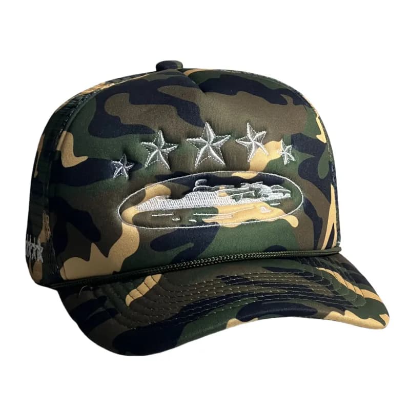 Palace Trucker Cap Camouflage with Embroidered Stars and Logo