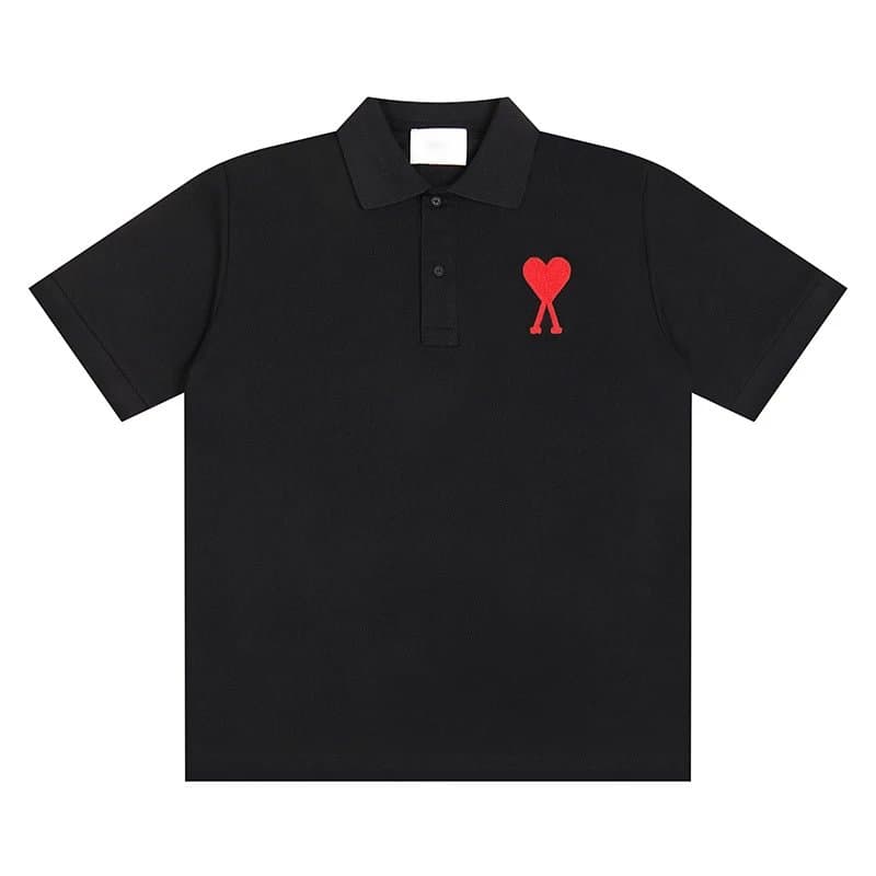 AMI Paris Polo Shirt Heart Logo — 黑-红-119#