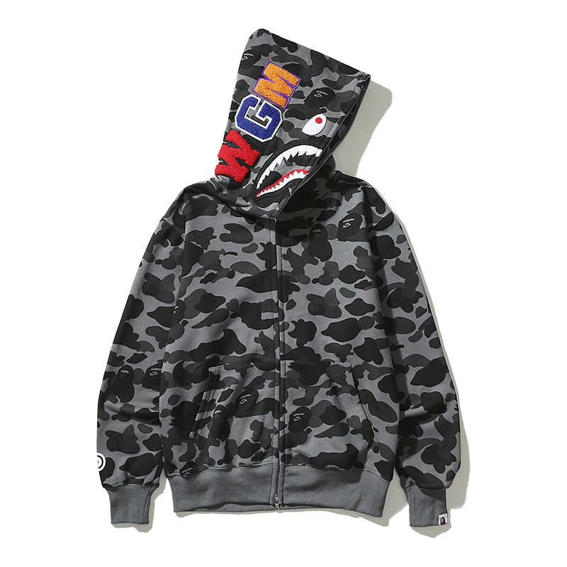 BAPE Shark Hooded Zip-Up Grey Camo