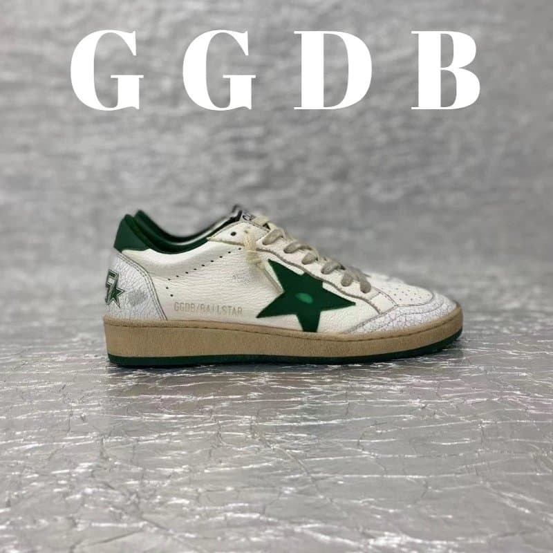 Golden Goose Ball Star Distressed White with Green Star