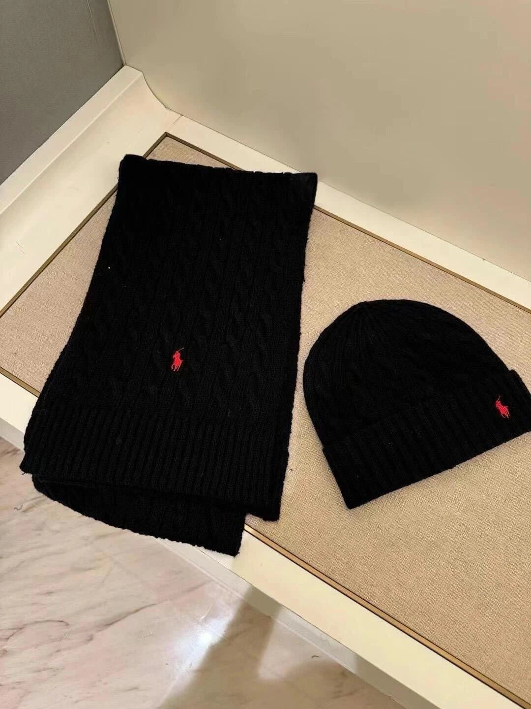 Polo Ralph Lauren Cable Knit Beanie & Scarf Set Classic Polo Pony
