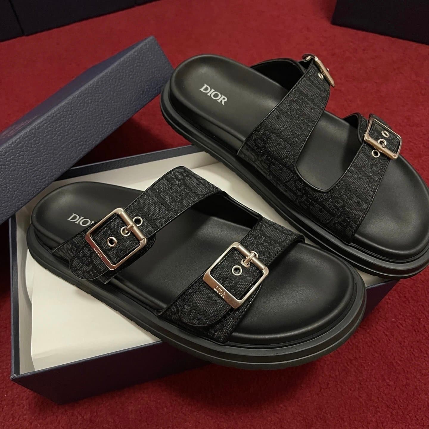 Dior B23 Slide Suede Strap with Buckle — 双杠纯黑
