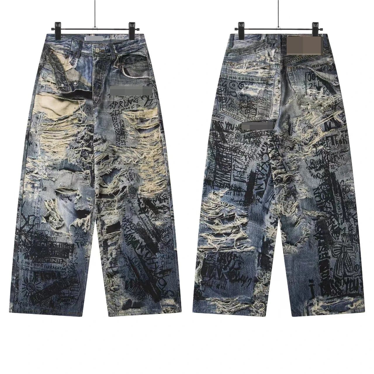 Denim Tears Distressed Graffiti Jeans Hand-Painted Ripped