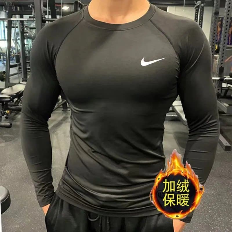 Nike Pro Compression Shorts Solid Black — 黑色长袖加绒