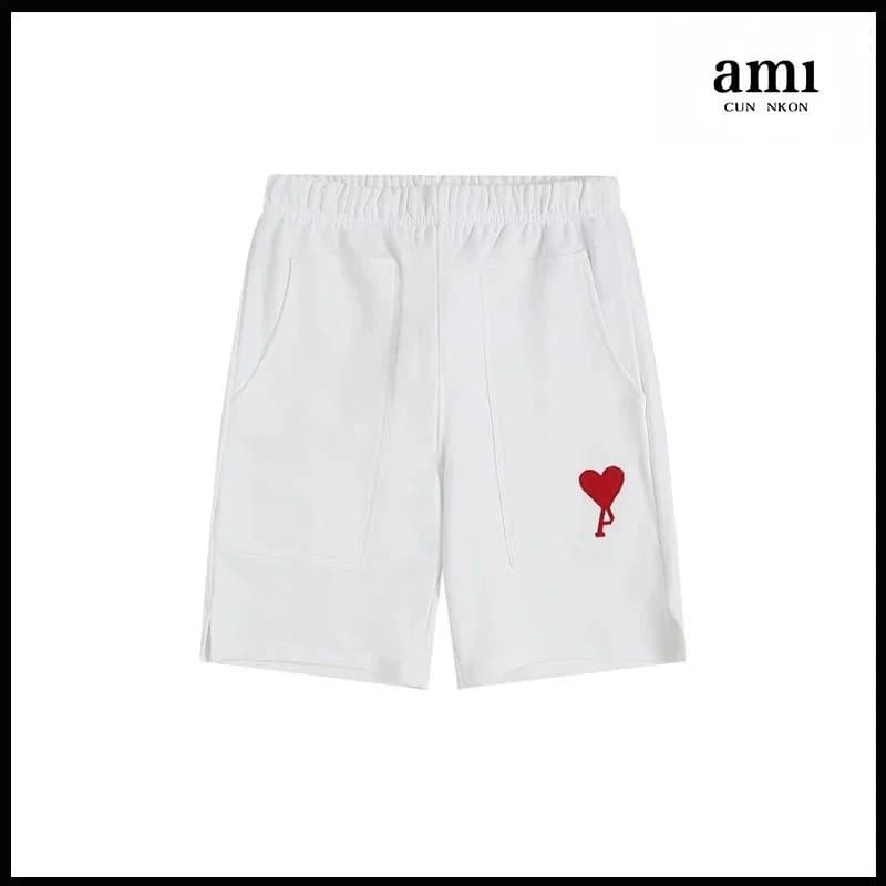 AMI Paris Drawstring Shorts Distressed — 白红【A15大爱心毛绣款】