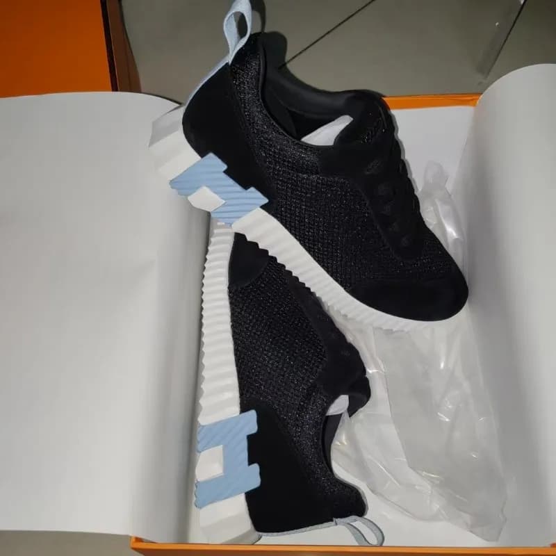 Hermès H-Boot Sneaker Black Mesh with Light Blue H Logo