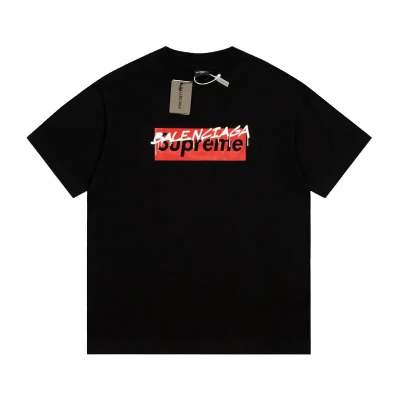 Balenciaga Logo Print T-Shirt Distressed White Logo — 黑色F137