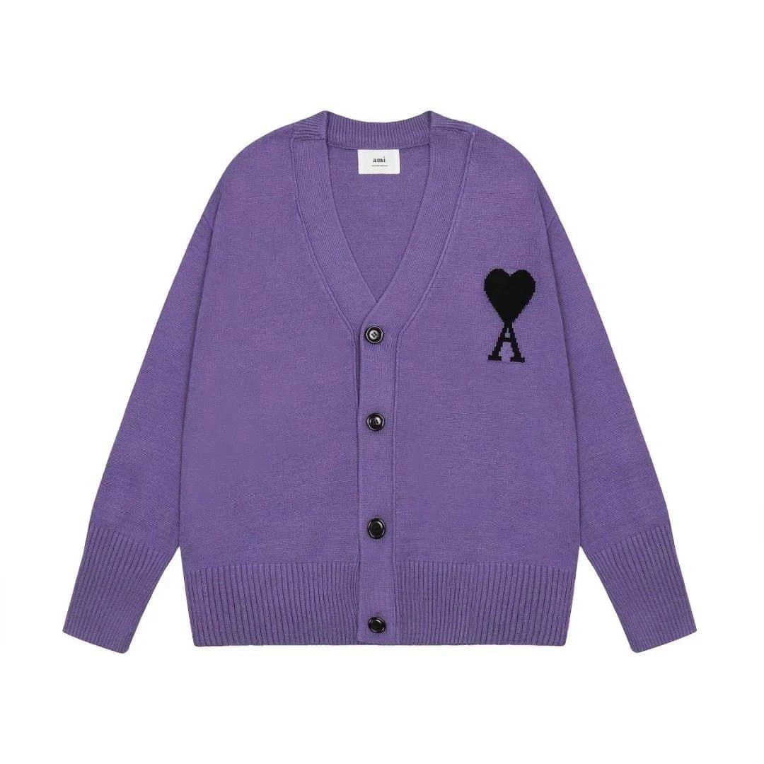 AMI Paris V-Neck Cardigan Heart Logo