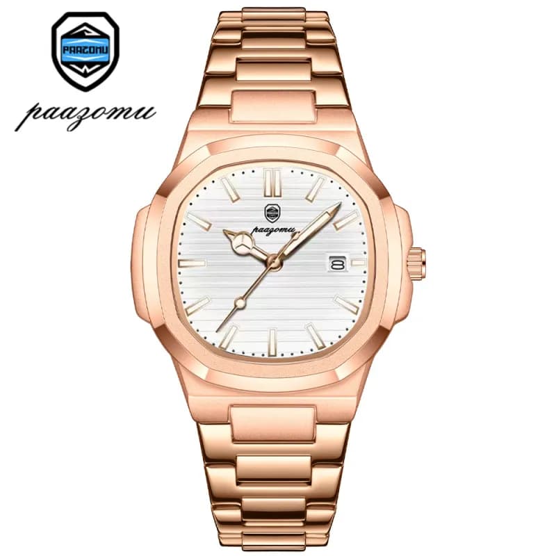 Octagonal Watch Rose Gold Case with Silver Dial