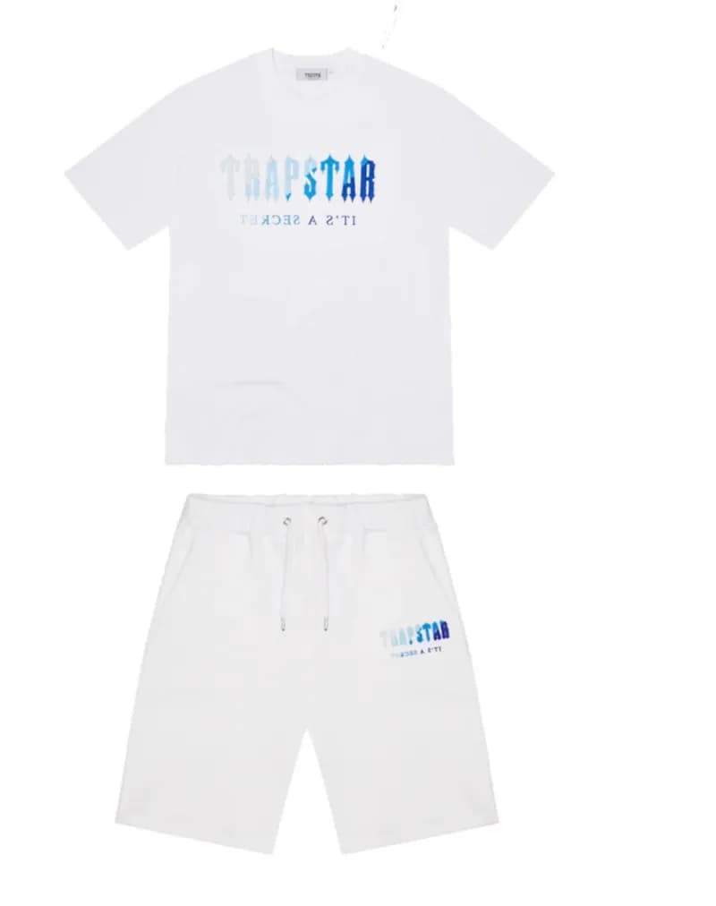 Trapstar Logo Tee & Shorts Set Ice Blue Gradient Logo