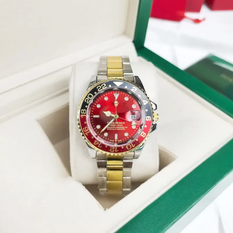 Rolex Submariner Blue Dial with Gold Bezel — Four-pin coke circle, three gold circles, black and red circles, red face