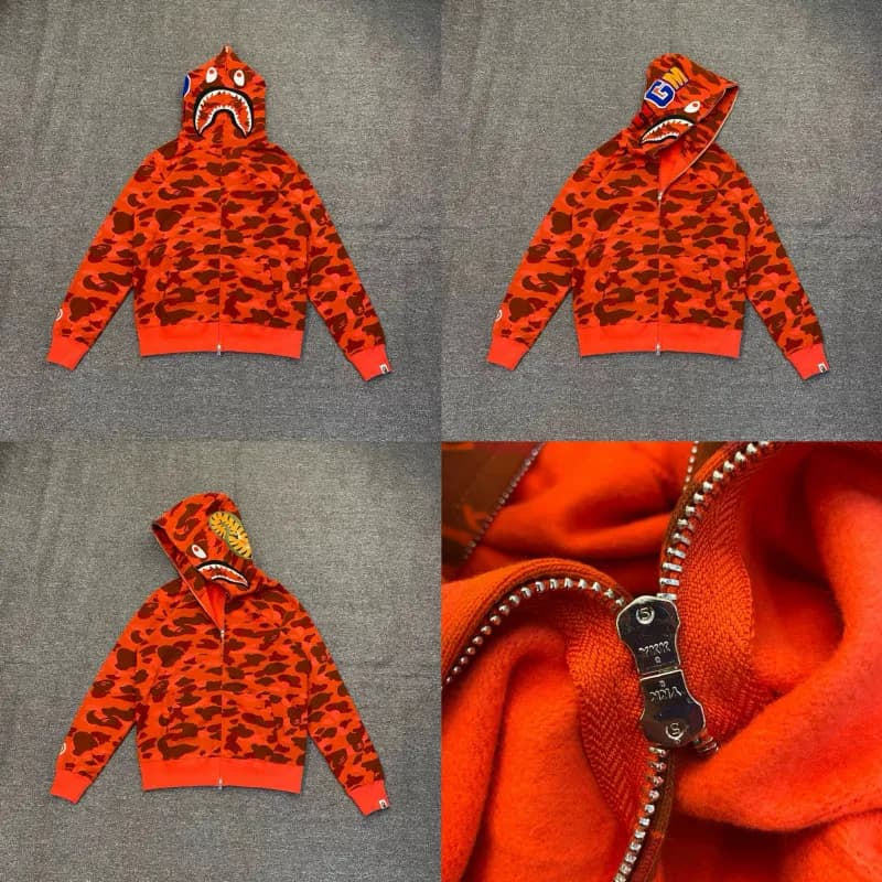 BAPE Shark Hooded Zip-Up Camouflage Print — 红色XX121