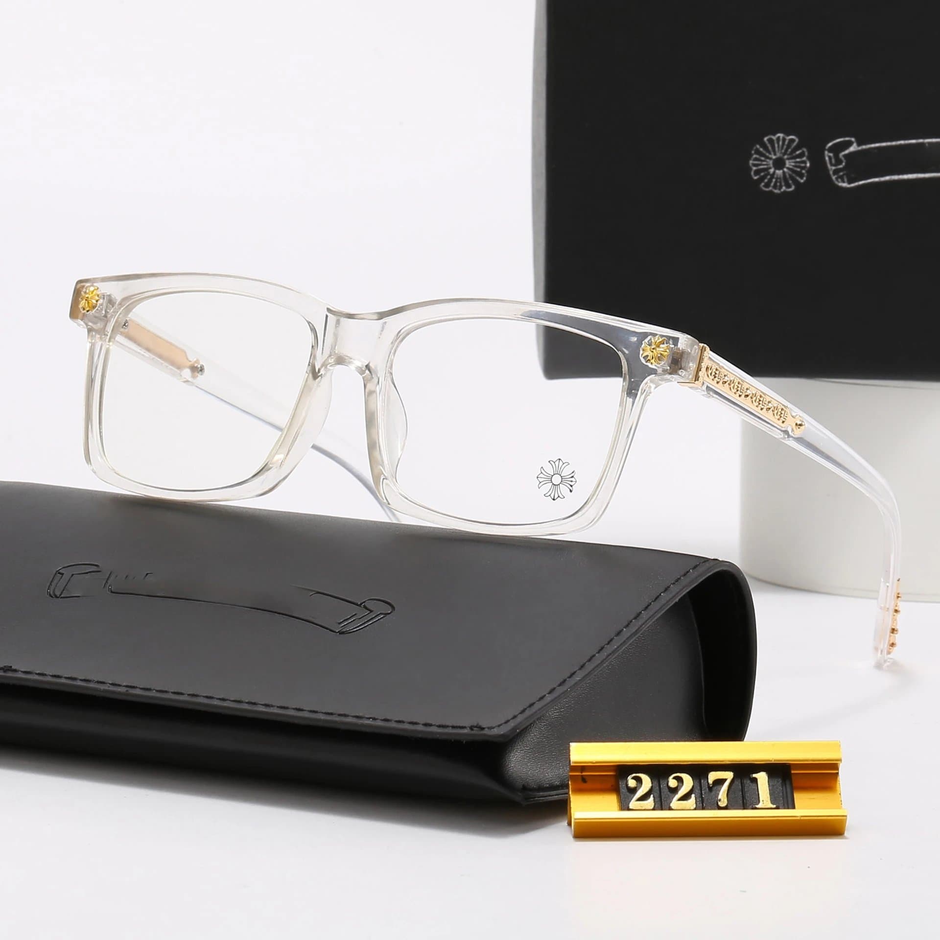 Chrome Hearts Optical Frame Cross Motif — 金透明