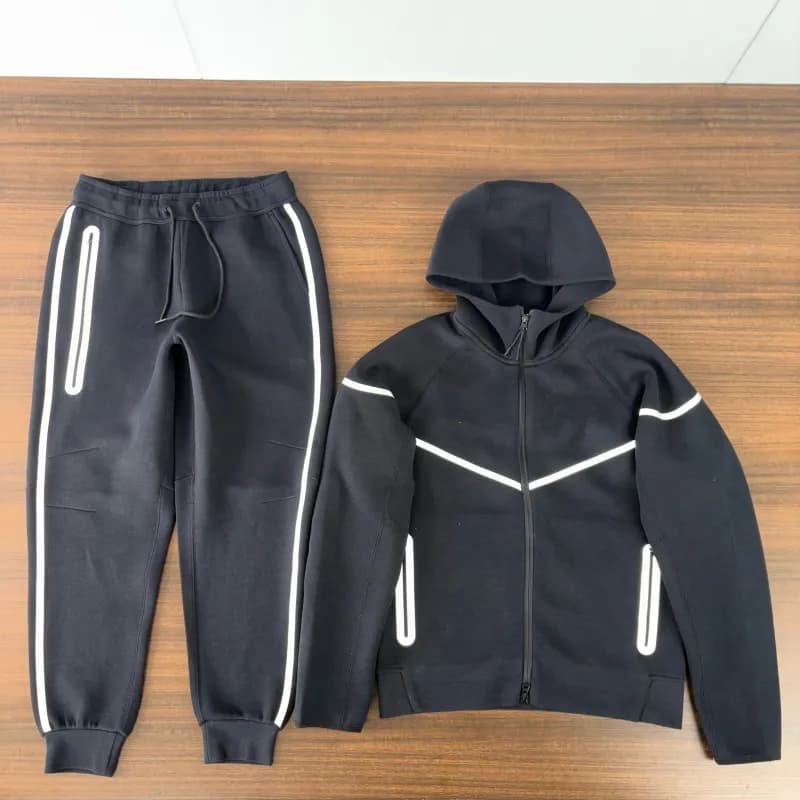 Nike Tech Fleece Hoodie and Joggers Black with White Reflective Tape
