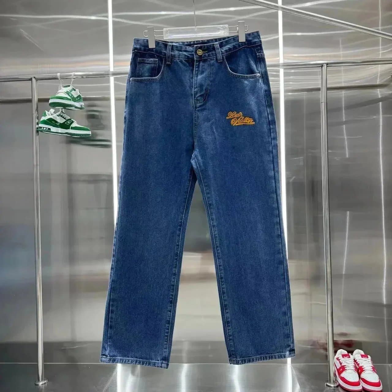 Louis Vuitton Straight-Leg Jeans Gold Logo Embroidery