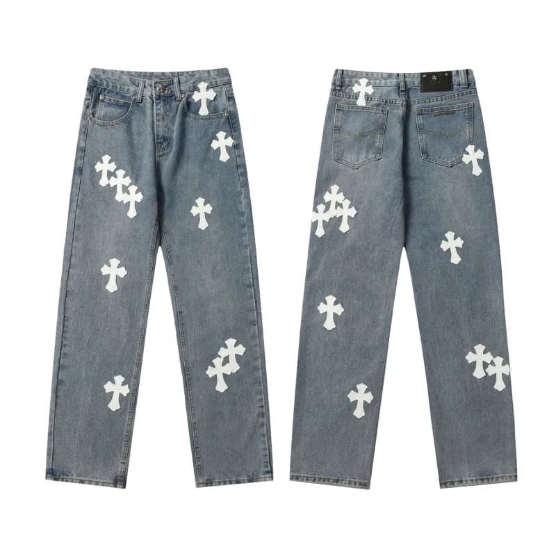 Chrome Hearts Cross Patch Jeans White Cross Appliqué