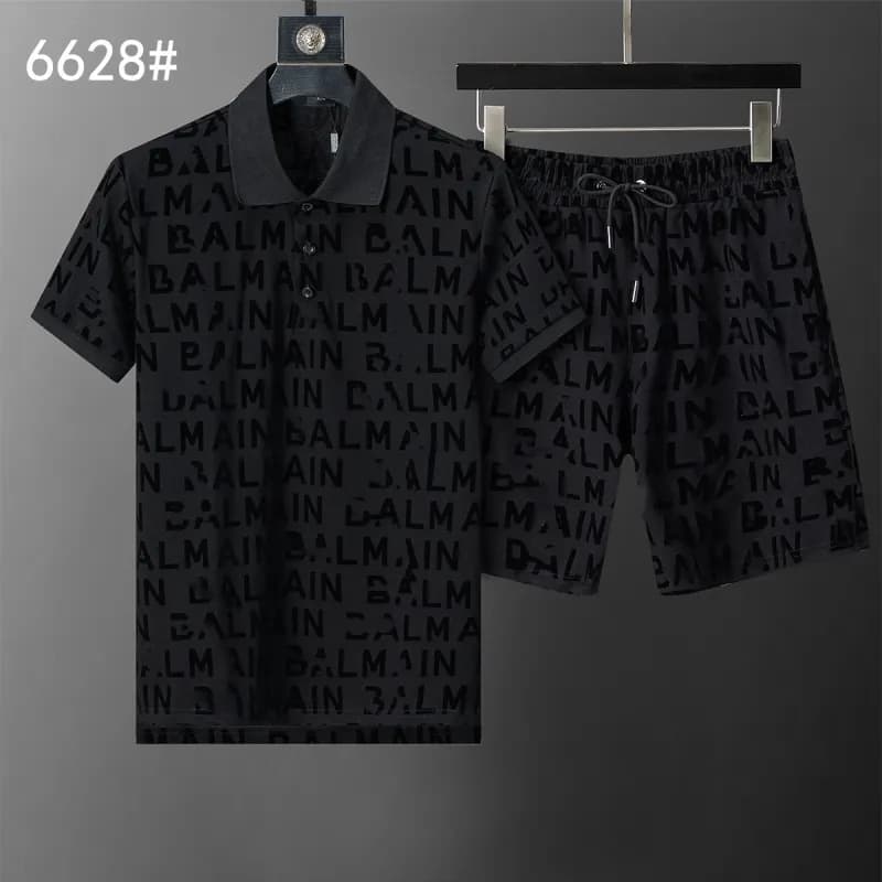 Balmain Polo and Shorts Set All-Over Logo Print