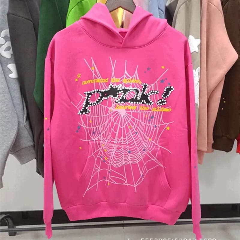 Sp5der Hoodie Embroidered Logo — 玫红色