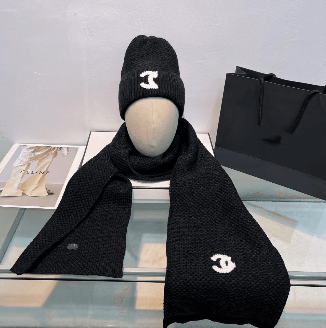 Louis Vuitton × Off-White Checkered Scarf and Beanie Set Monogram Grid — 均码 · C套装黑-高品质