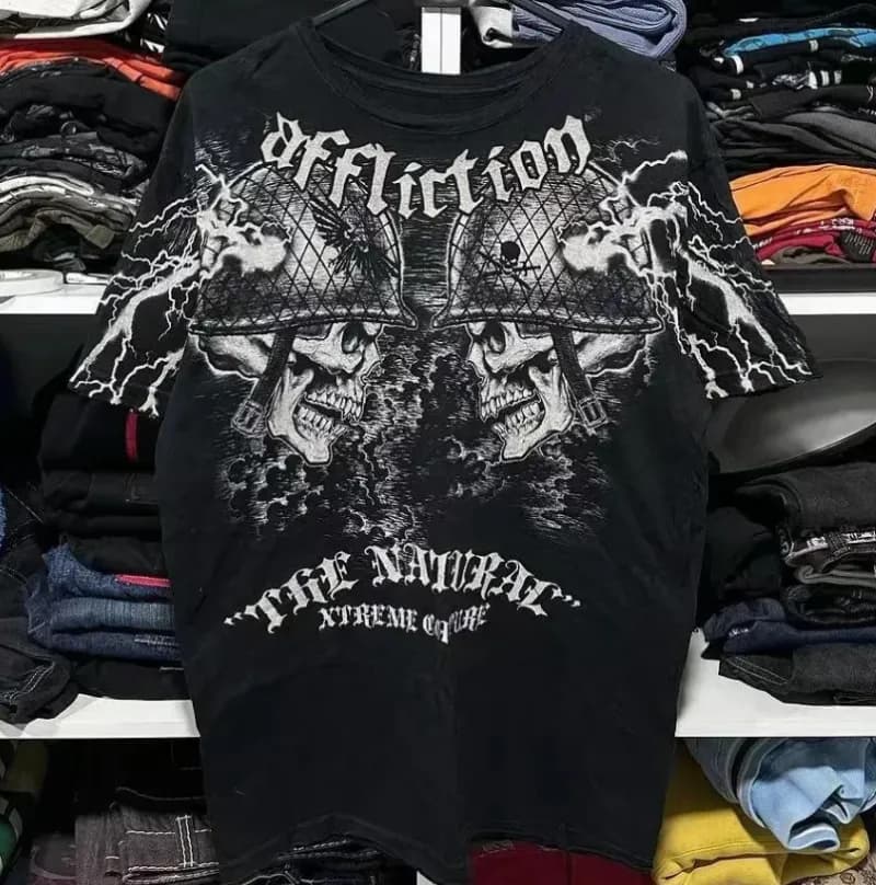 Graphic Tee Skull Eagle Print — 黑色t棉