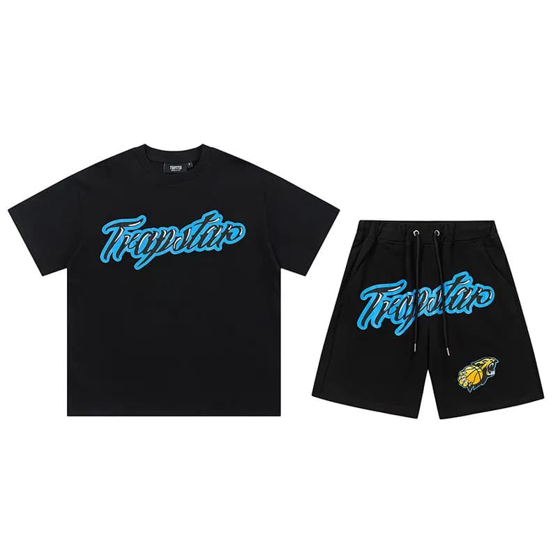 Trapstar Logo Tee & Shorts Set Arch Logo — P720黑色套装