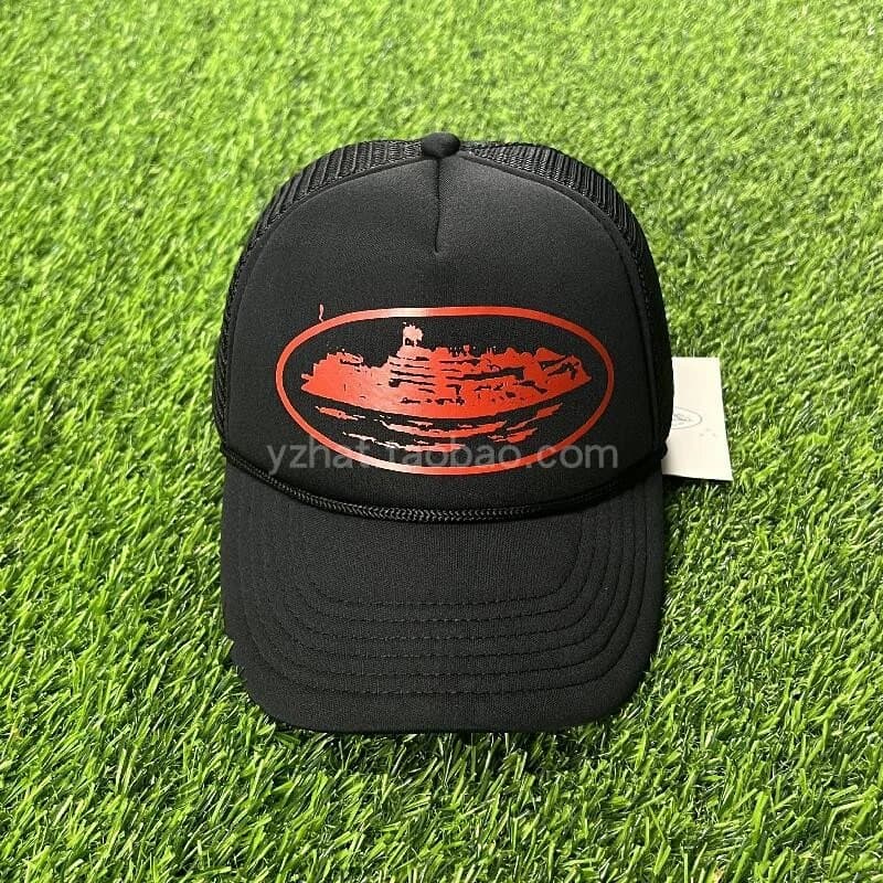 Palace Trucker Cap Three Star Crown — 可调节54-60码 · 黑色-印红