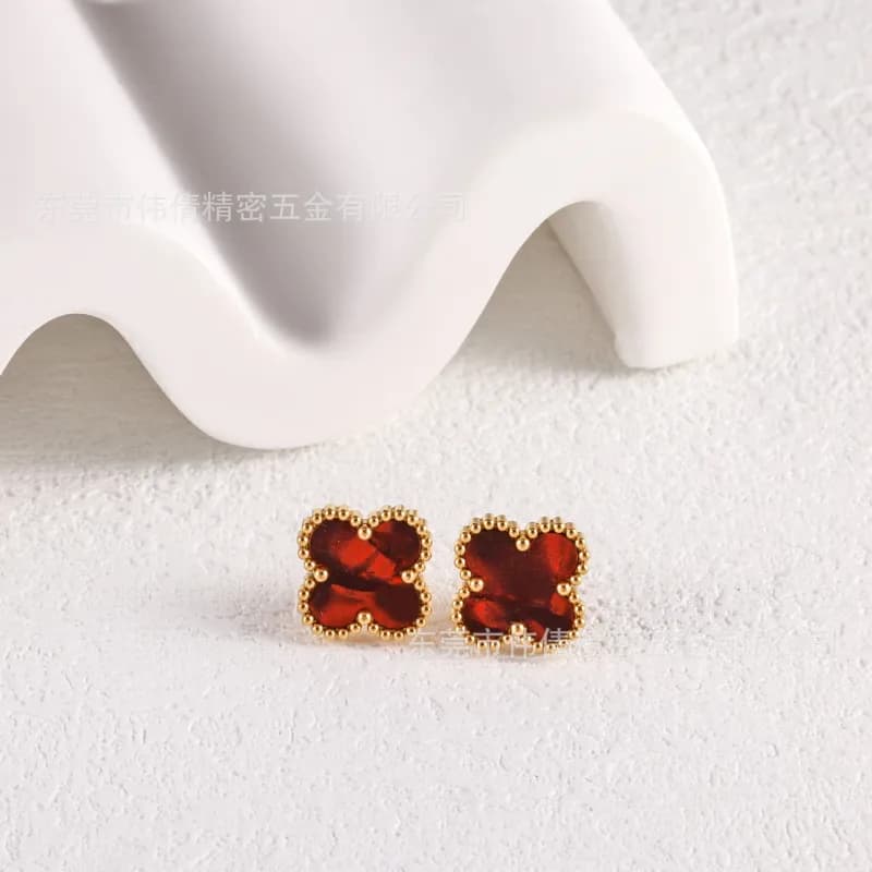 Van Cleef & Arpels Alhambra Stud Earrings Carnelian