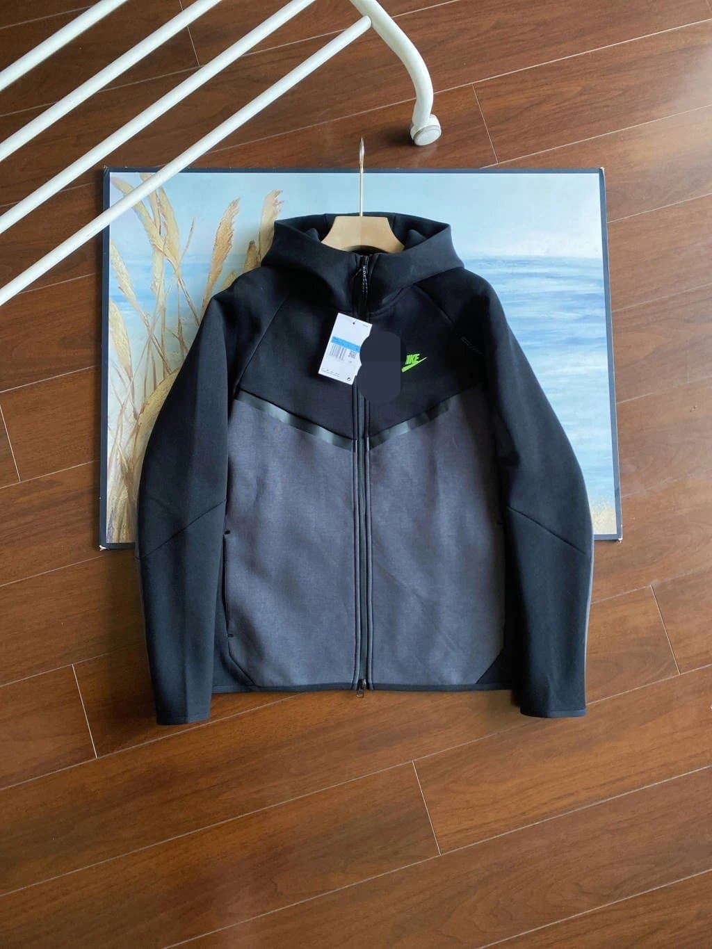 Nike Tech Fleece Hooded Jacket Black/Grey/Neon Green