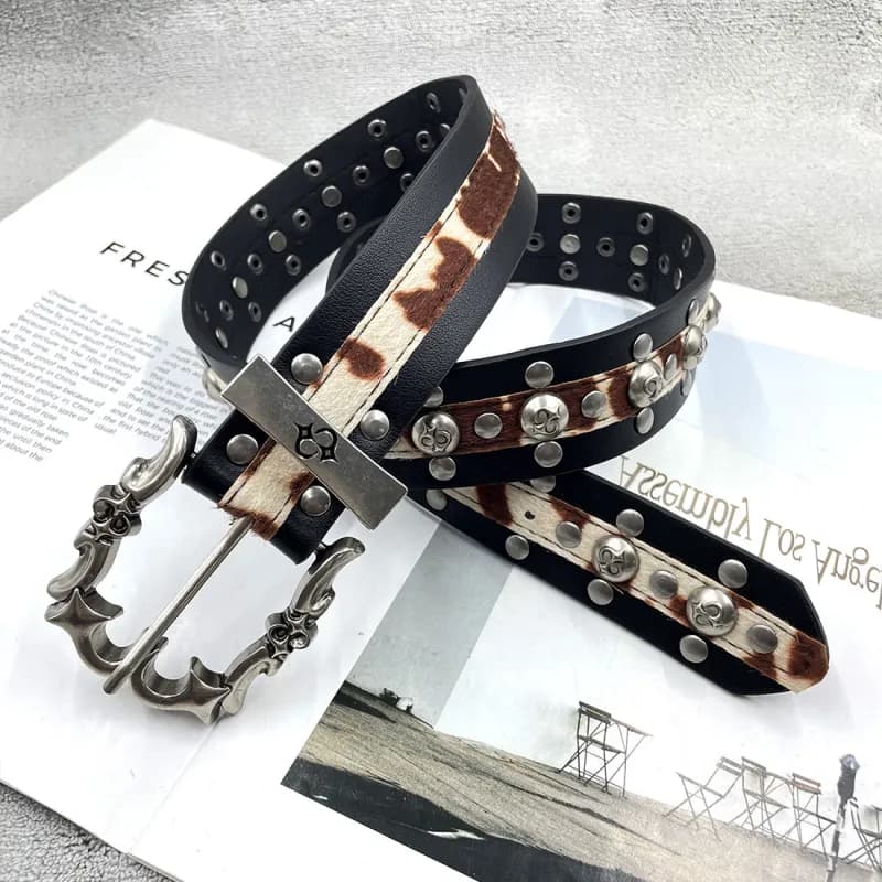 Chrome Hearts Studded Belt Cowhide Patch & Skull Buckle