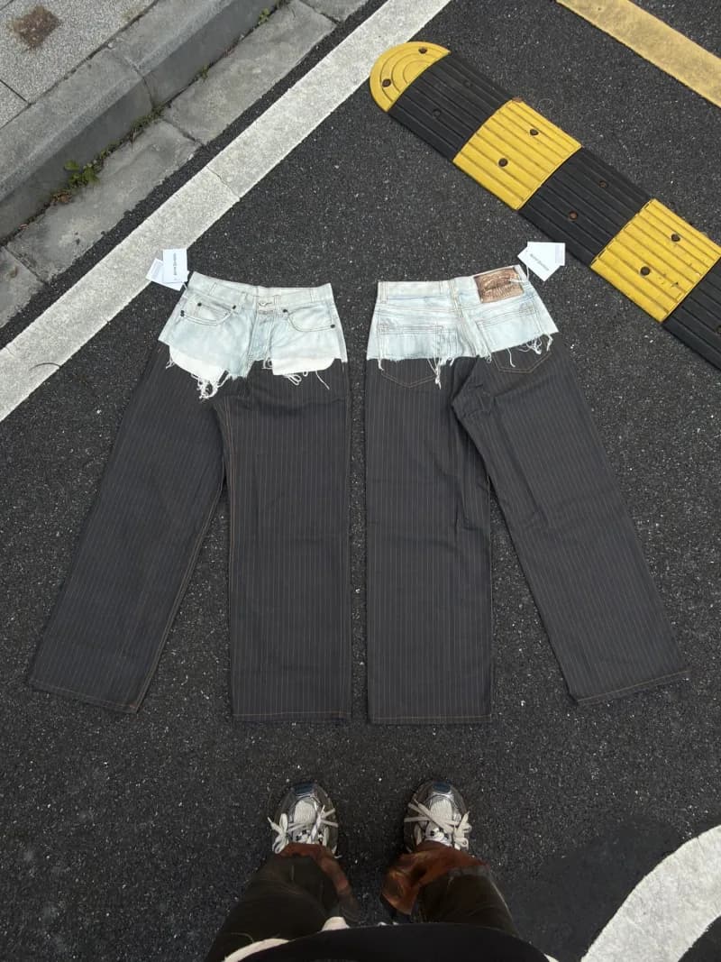 Pinstripe Trousers Denim-Topstitched Hybrid