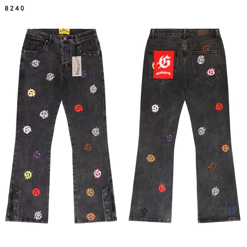 Corteiz Distressed Jeans Gods Need Print — OAS8240烟灰