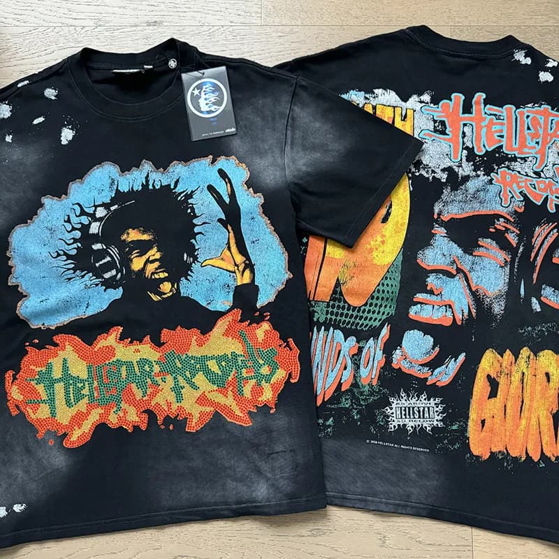 Hellstar Graphic Tee Flame Logo — 6788 洗水黑