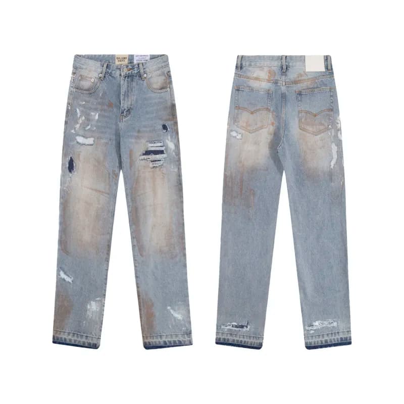 Levi's × Gallery Dept. 501 Straight Fit Jeans Gallery Dept Paint-Splatter Distressed — 桔色 672蓝色
