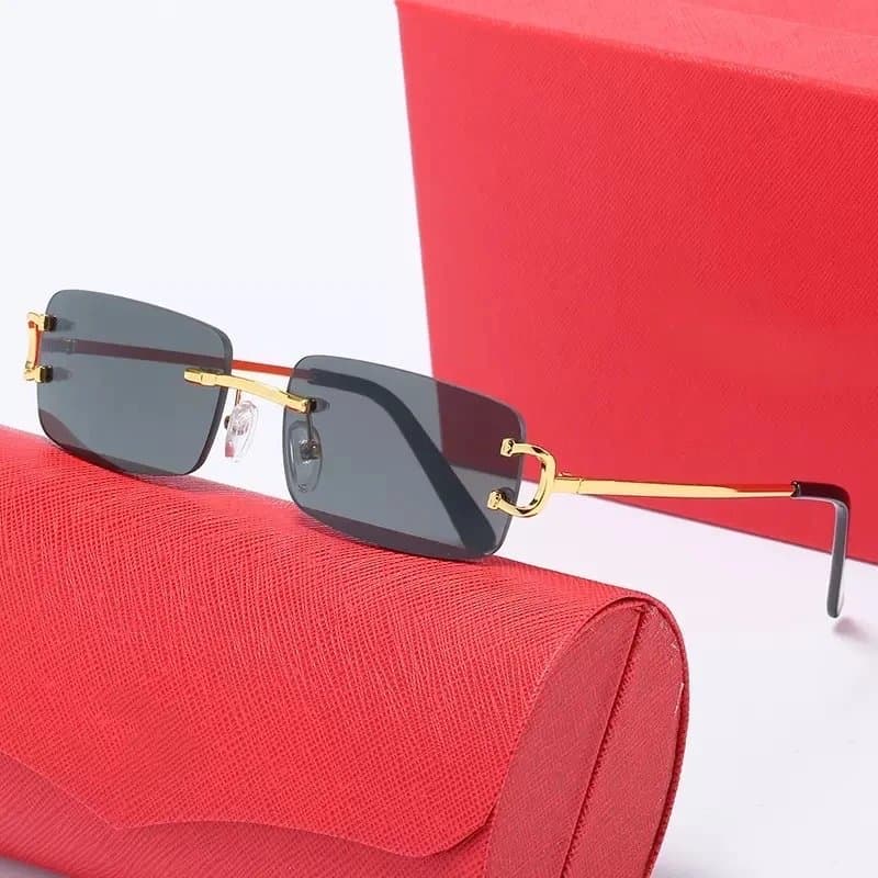 Ray-Ban Clubmaster Rimless Red Accents — 带LOGO带盒子 · C6 金框黑灰片