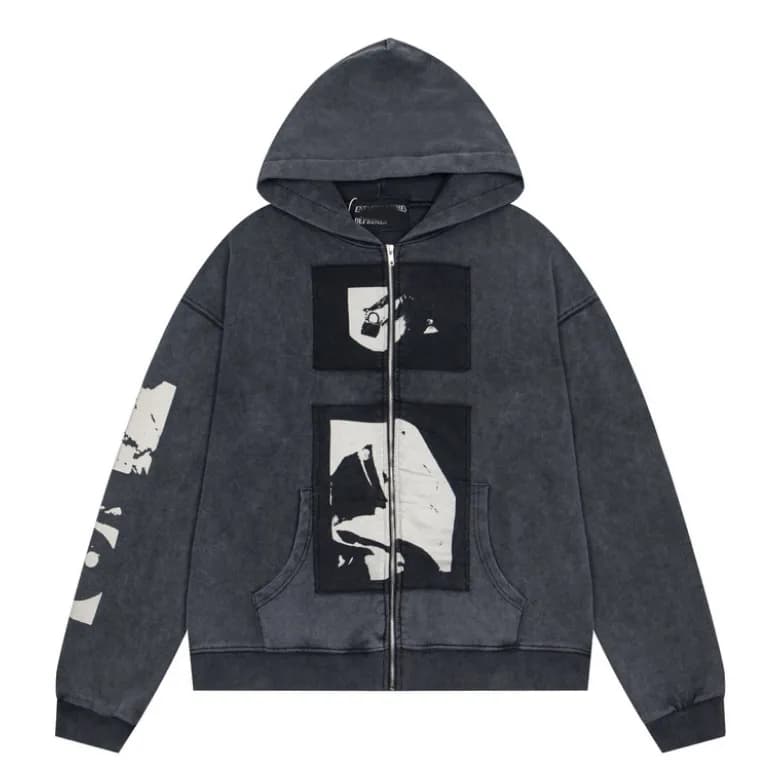 Gallery Dept. Zip-Up Hoodie Distressed Graphic