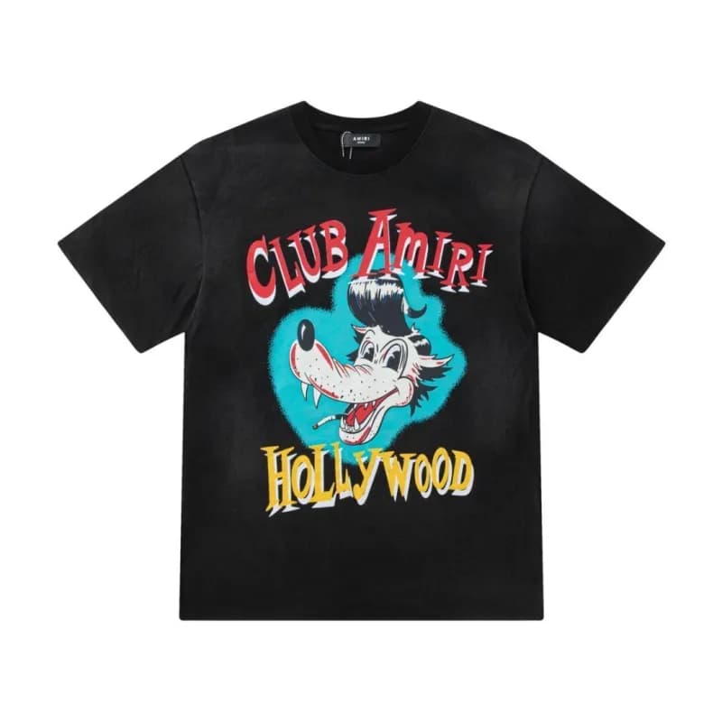 Amiri Graphic Tee Eagle Flame Print — 6504 washed black