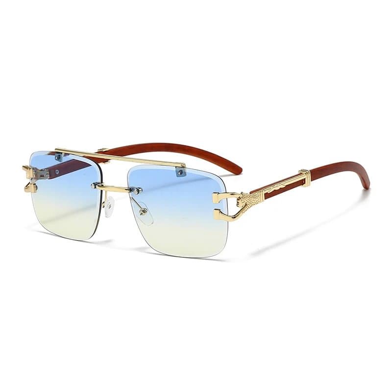 Chrome Hearts Rimless Sunglasses Gradient Blue Lens with Wood Temples