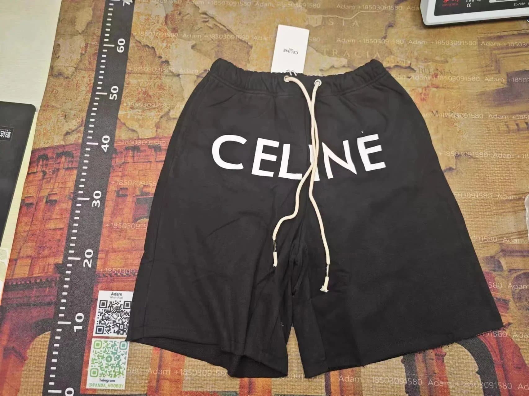 Celine Logo Shorts Black with White Logo