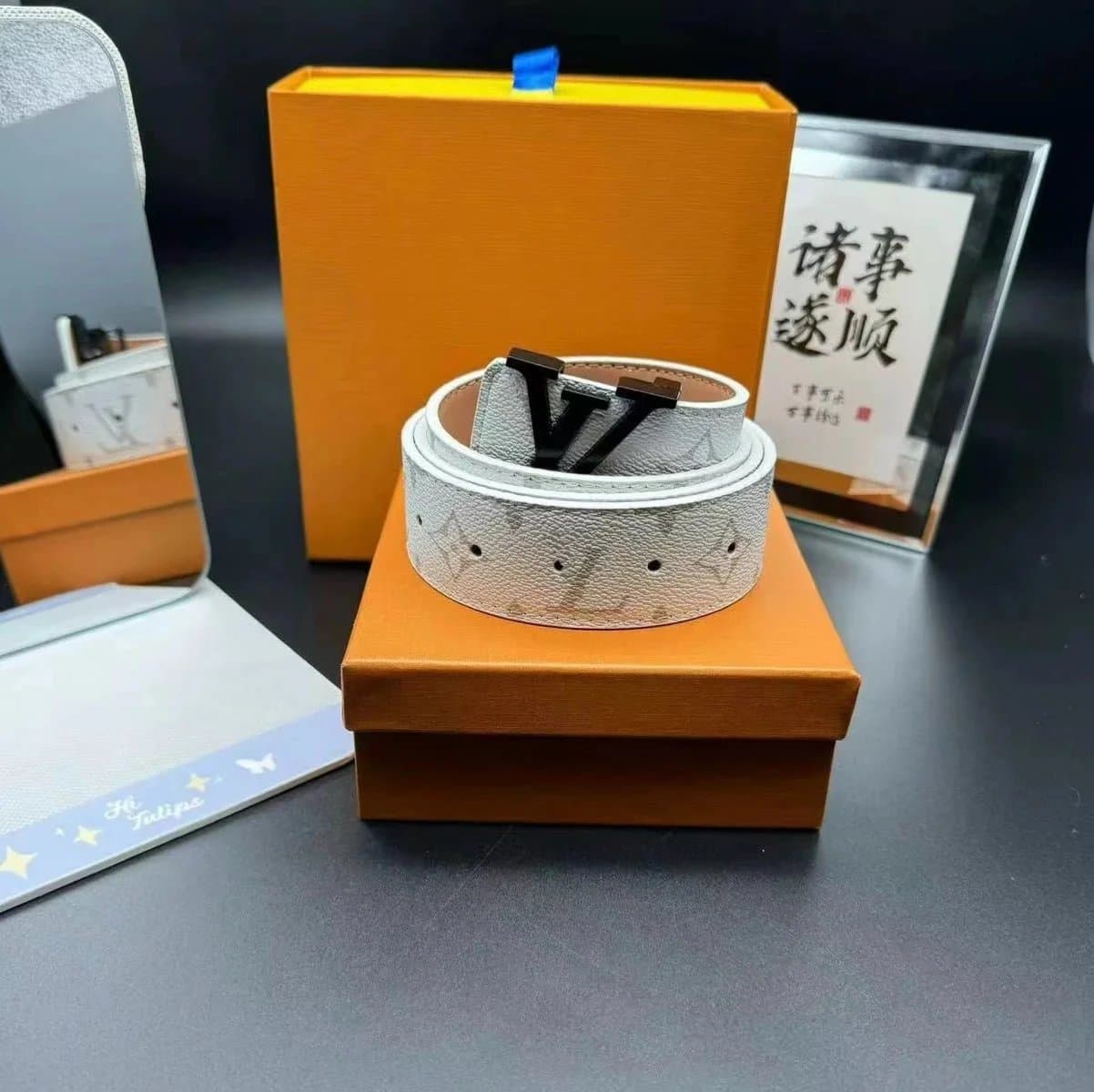 Louis Vuitton LV Belt Monogram Empreinte — 白花黑扣