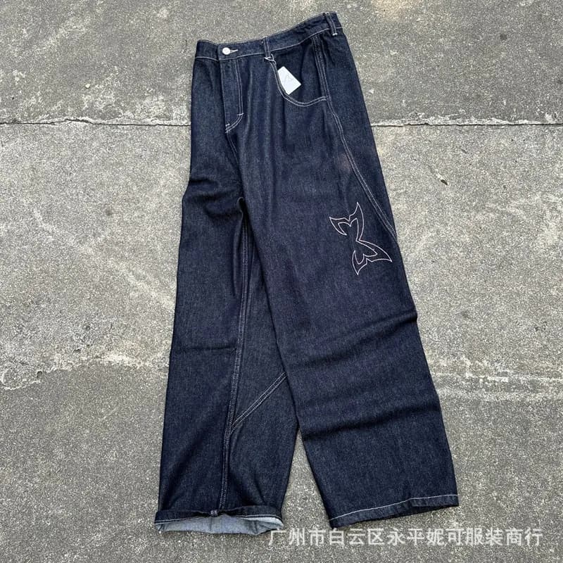 Sp5der Wide Leg Jeans Spider Logo Embroidery