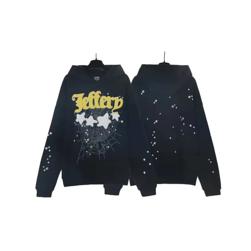 Sp5der Spider Web Hoodie Star Logo Print — 193 black