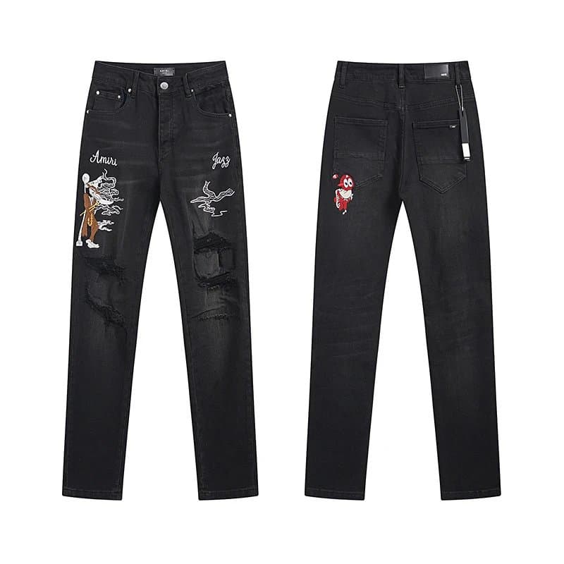 Balenciaga Distressed Jeans Embroidered Patch — AM8001