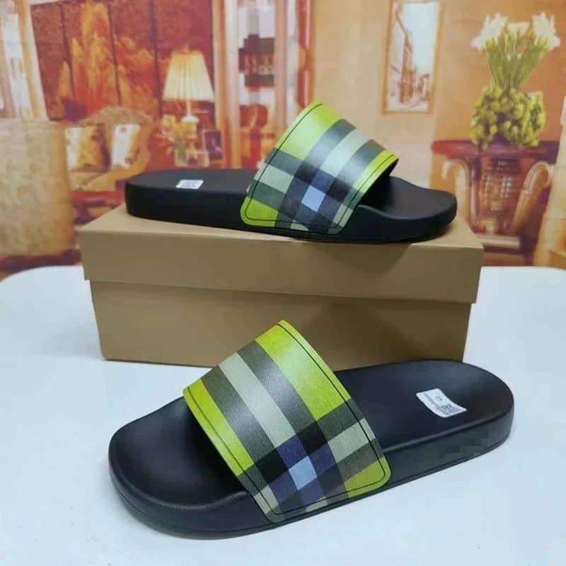 Burberry Logo Stripe Slide Checkered Logo Strap — 10