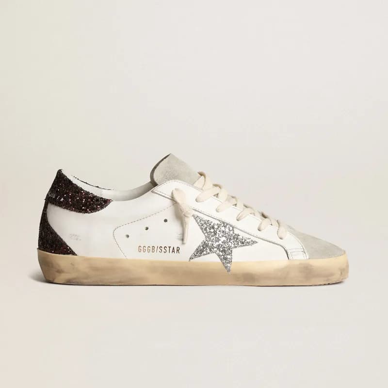 Golden Goose Superstar Distressed Red Star — 亮片棕尾