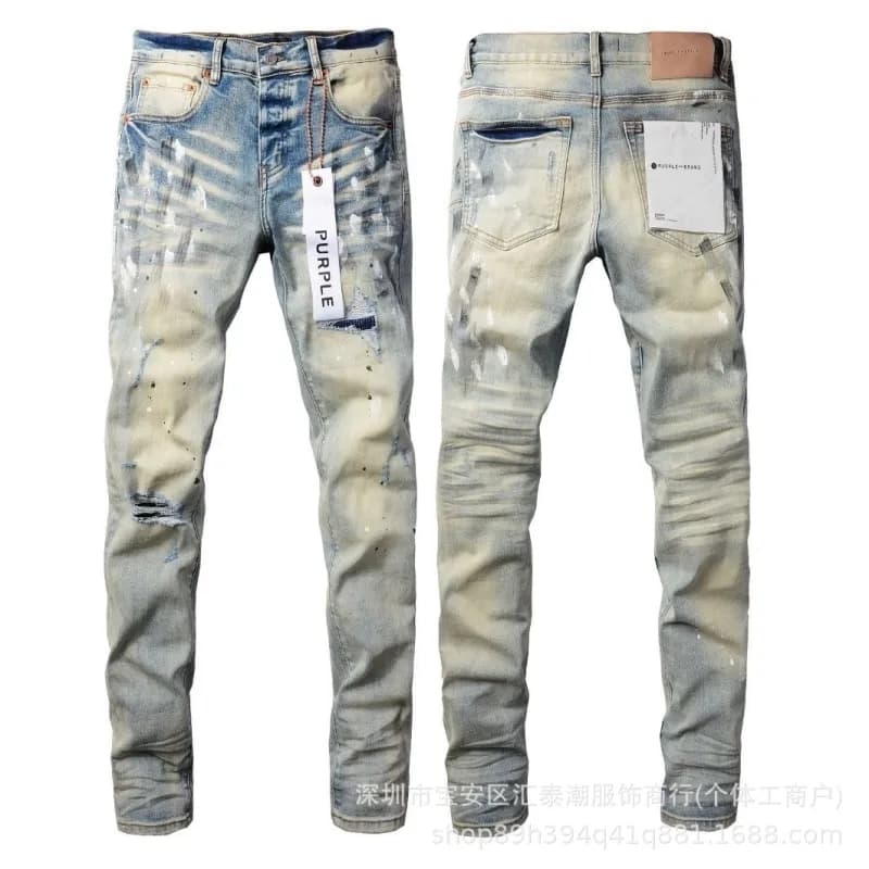Distressed Slim Fit Jeans Paint-Splatter Wash