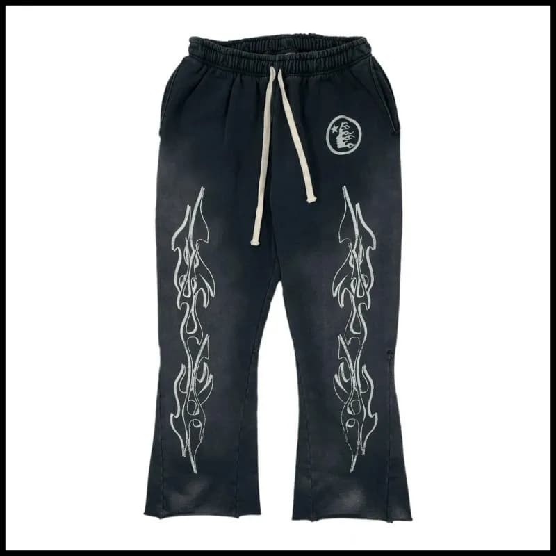 Travis Scott Flame Sweatpants Black with White Flames