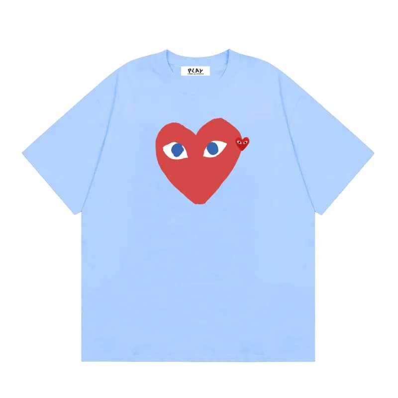 Comme des Garçons Heart Logo T-Shirt Light Blue with Red Heart